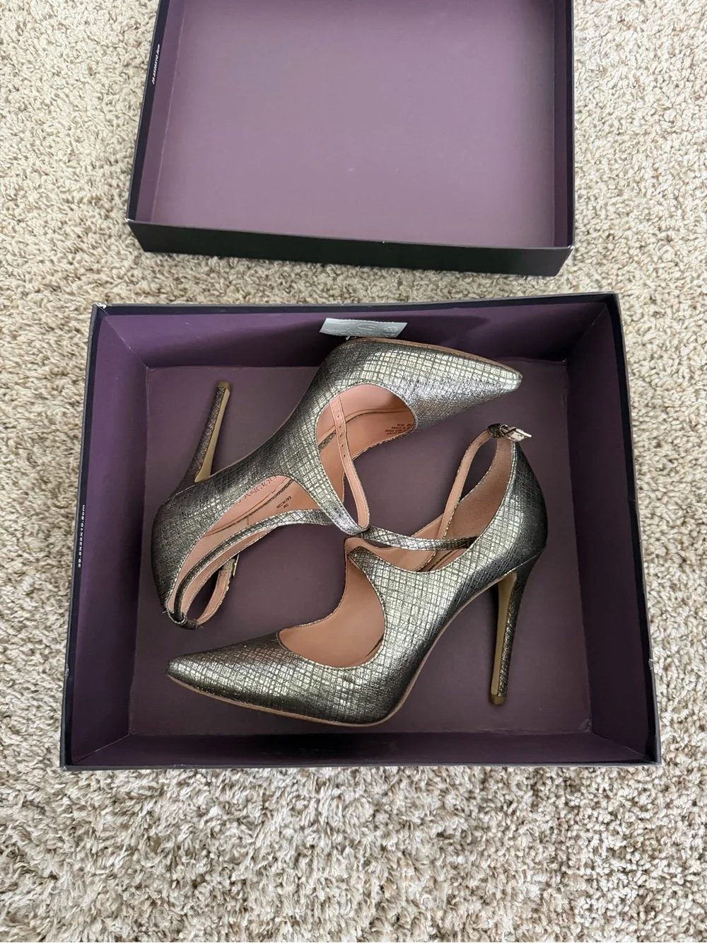Enzo Angiolini Metallic Gold Pointed-Toe Stiletto Heels with Ankle Strap